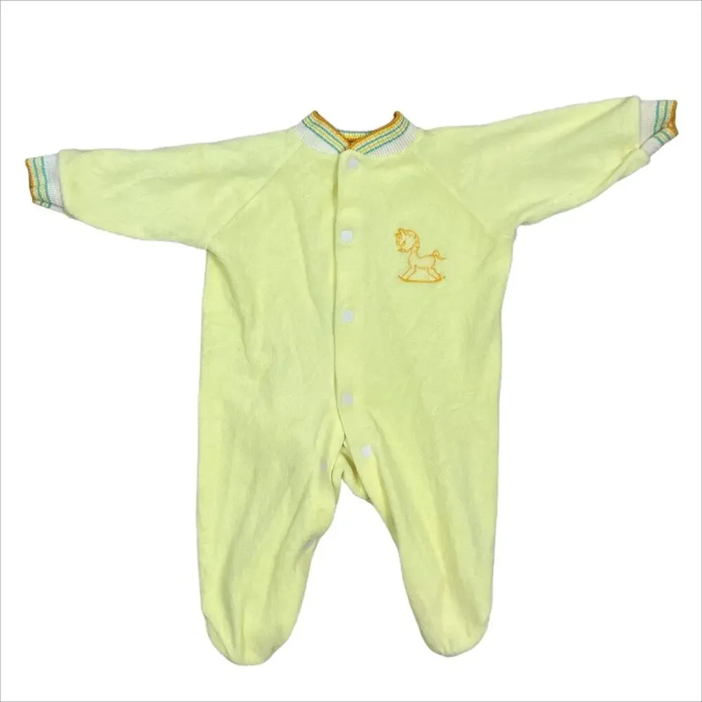 Lot of 4 Vintage 70s Boys Kids One Piece Footie Pajamas Blue Yellow White Clowns